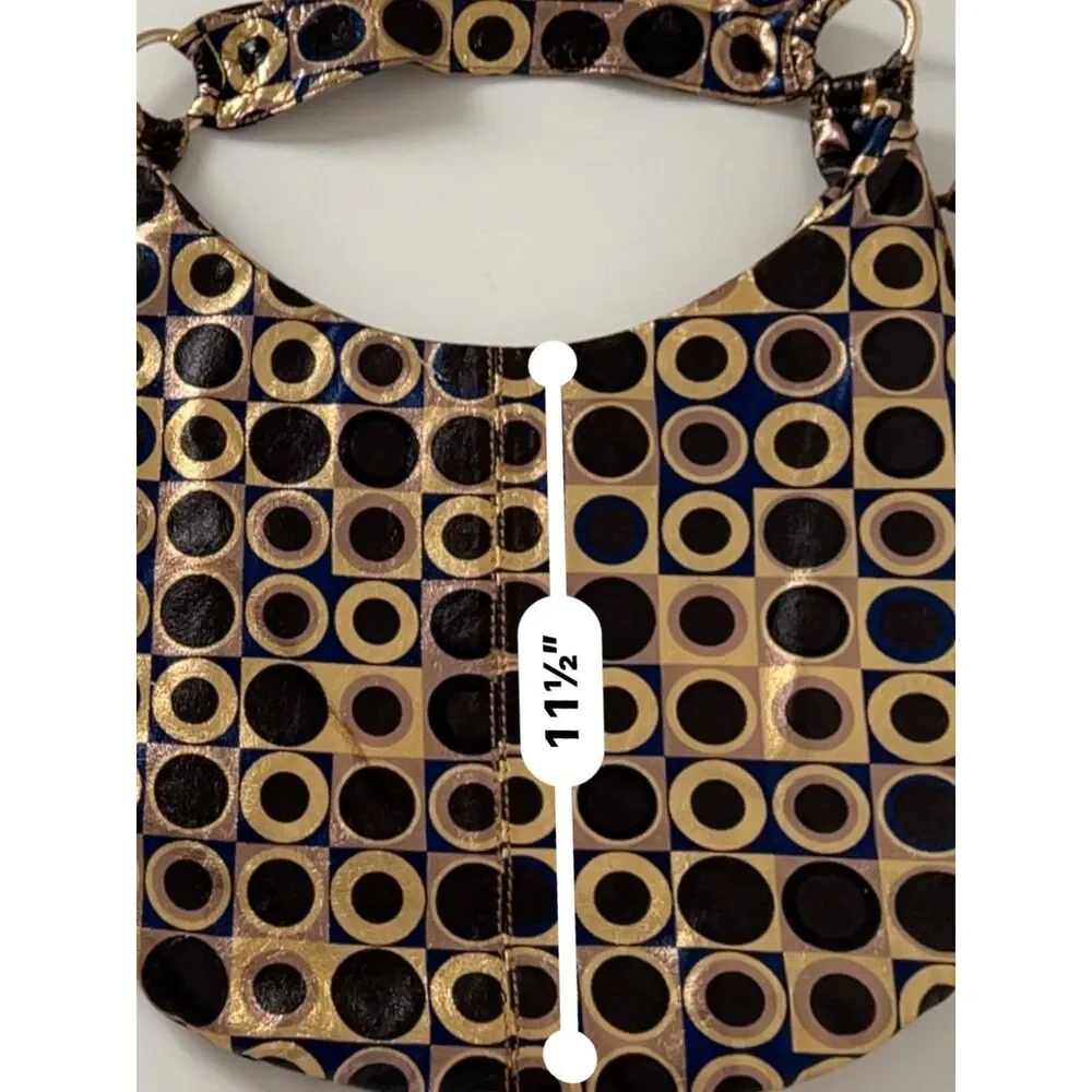 Vintage Hobo Gabor blue, black and gold metallic hobo-style/slouchy shoulder bag